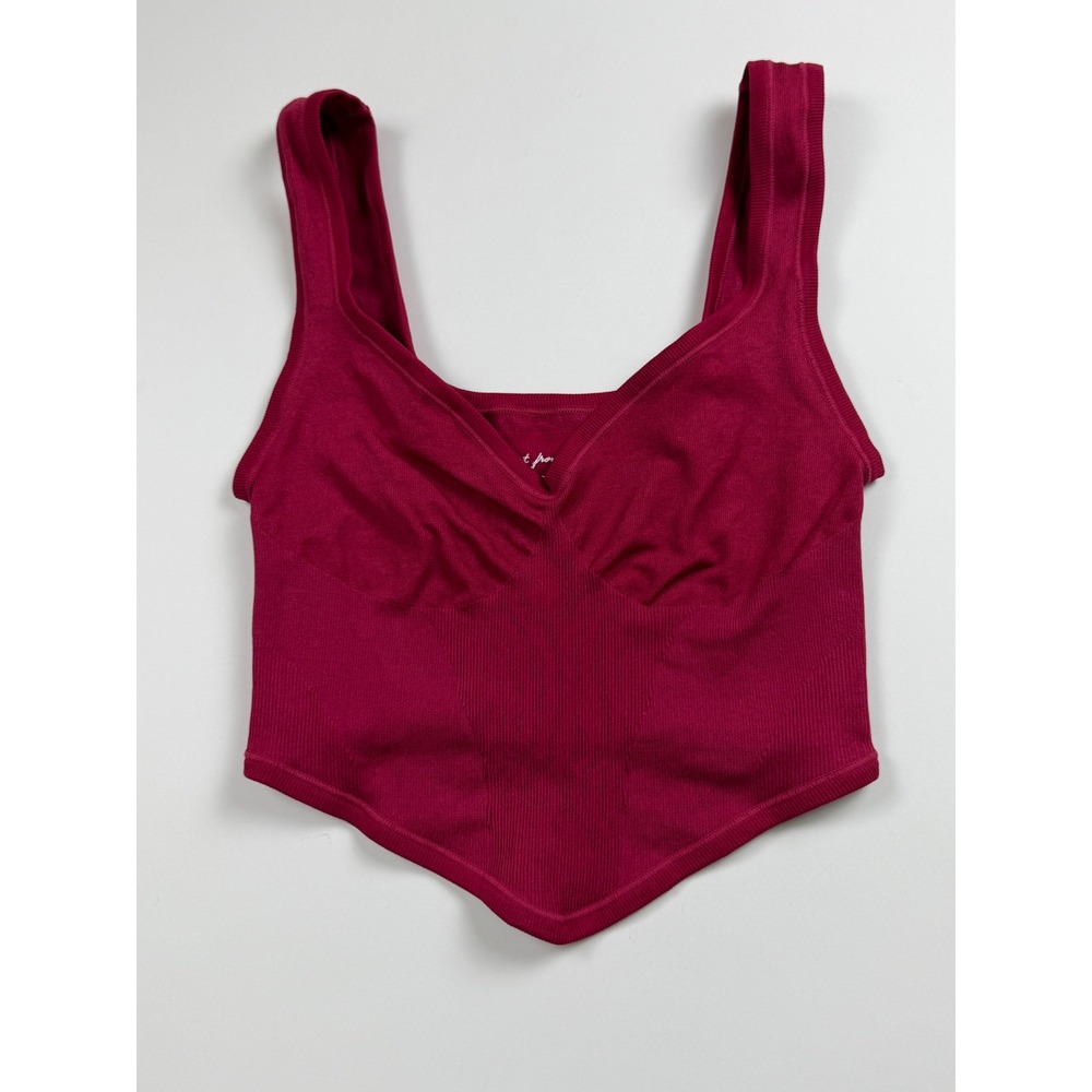Out From Under Corset Top Womens XS/S Maroon/Fushia Ribbed Seamless Pointed Hem